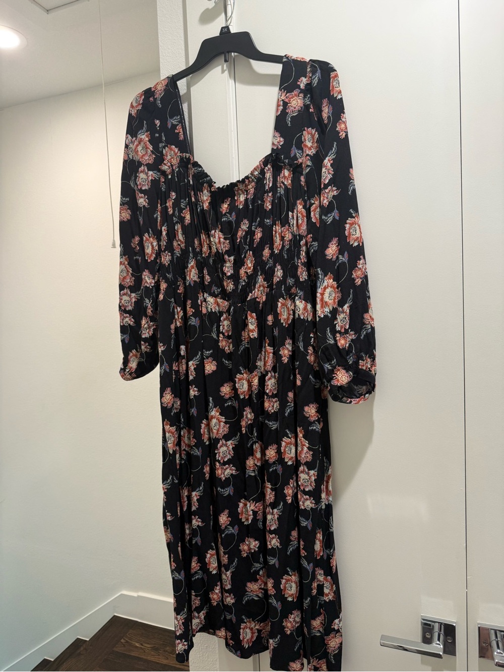 Treasure & Bond Black Floral Maxi Dress with Pink Blooms